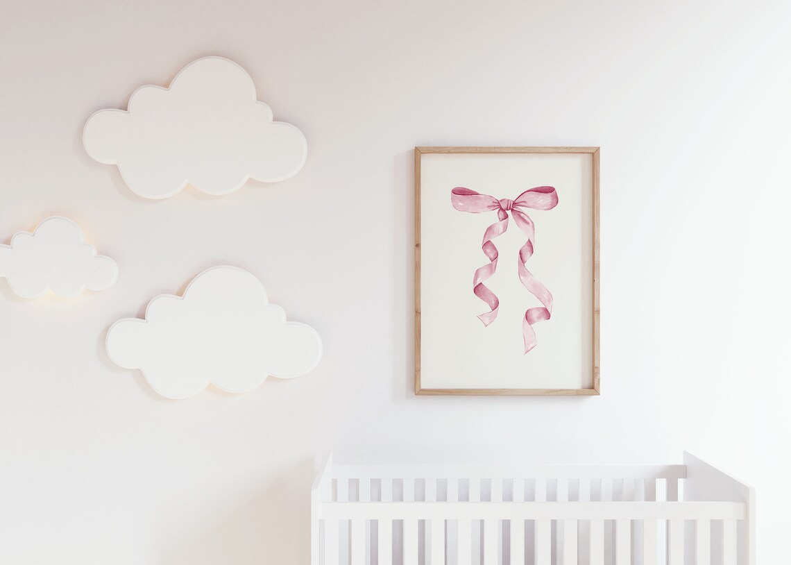 Pink Bow Nursery Art Print, Coquette Balletcore Decor - Image 4