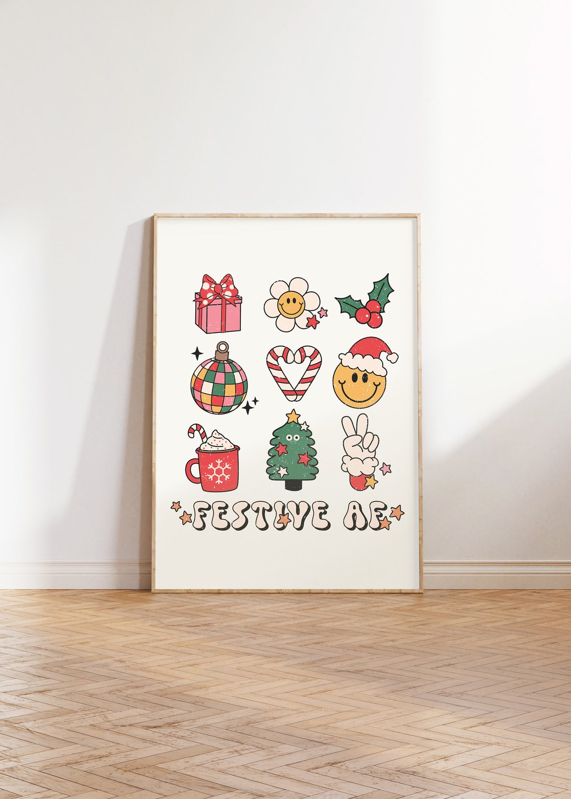 Festive AF Christmas Icons Retro Groovy Holiday Collage Poster - Image 3