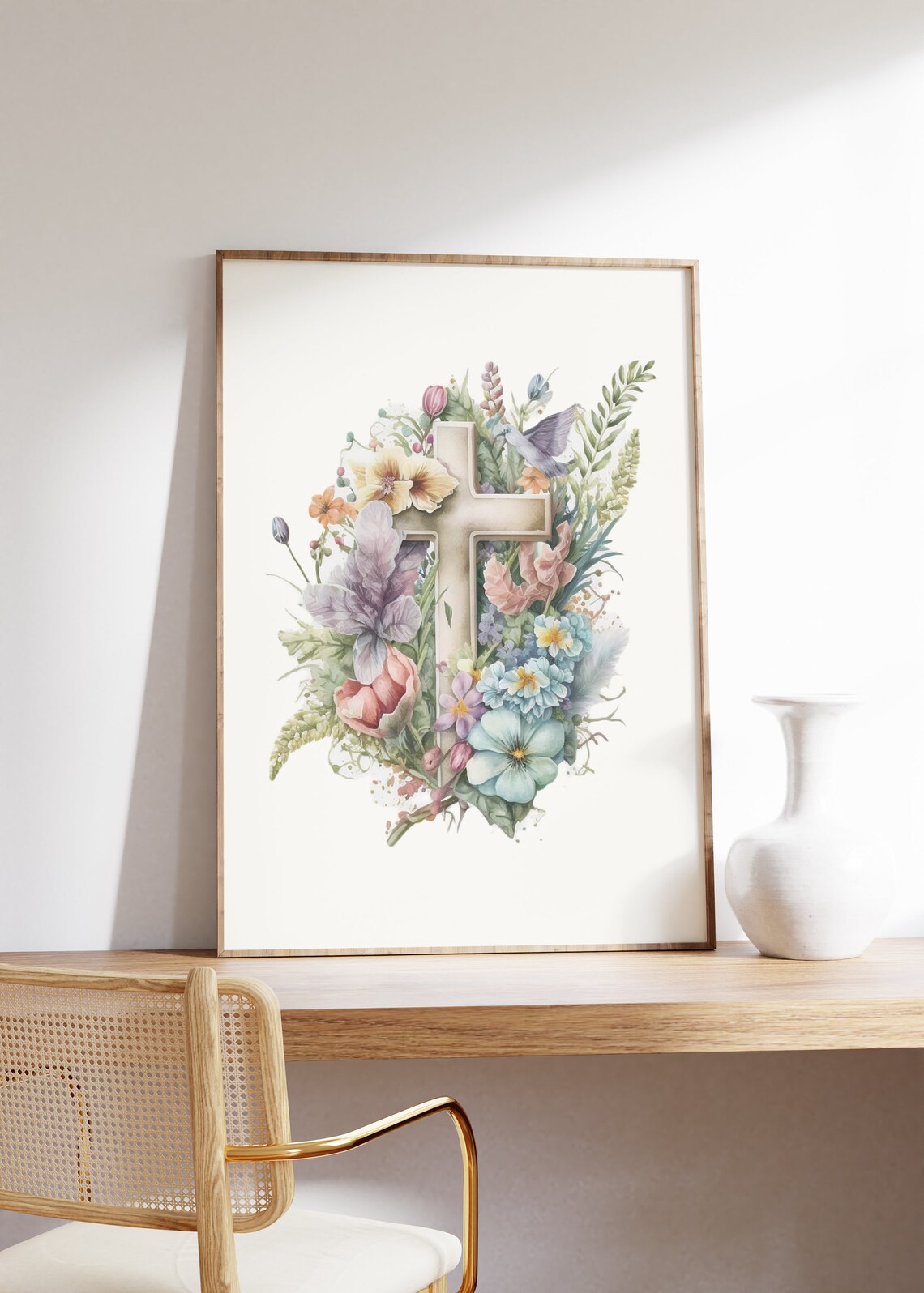 He Is Risen Easter Cross, Christian Watercolor Art - Image 2