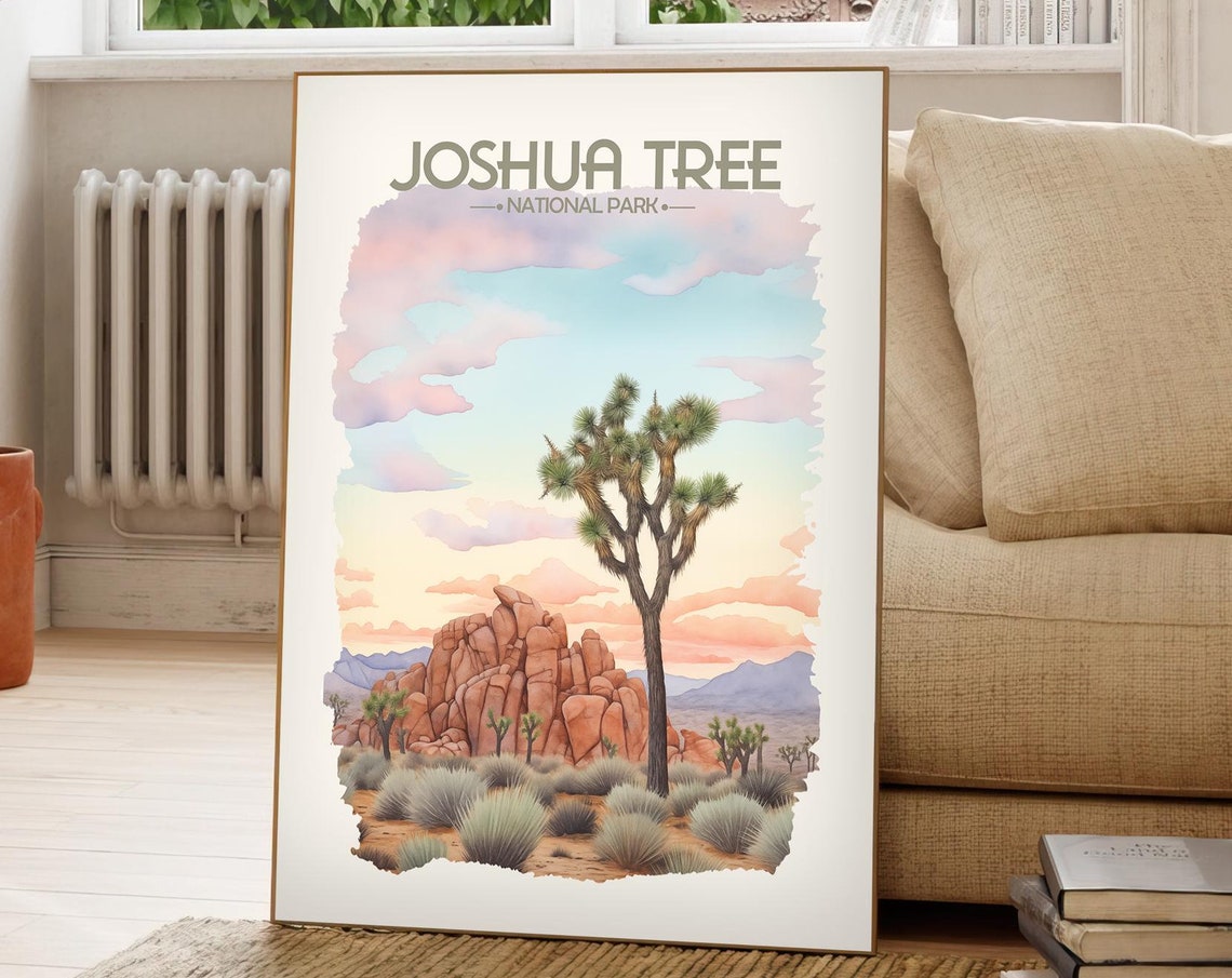 Joshua Tree National Park Desert Sunset Watercolor Travel Poster