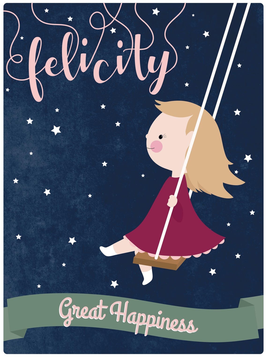 Personalized Childrens Illustration Little Girl Swinging With Starry Night - Image 4