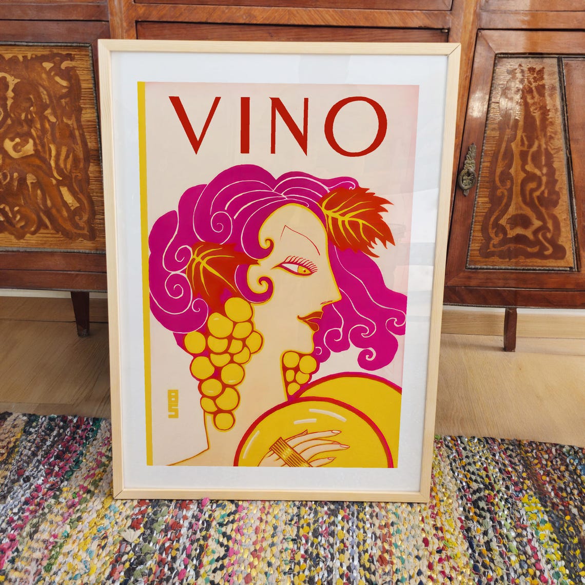 Vino Art Deco Wine Lady With Grapes Vintage Bar Decor Art Poster - Image 3