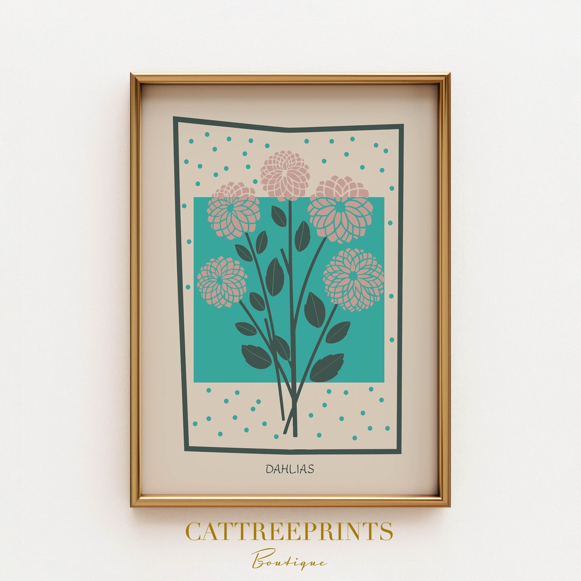 Blush Dahlias Teal Background Modern Botanical Floral Poster - Image 2