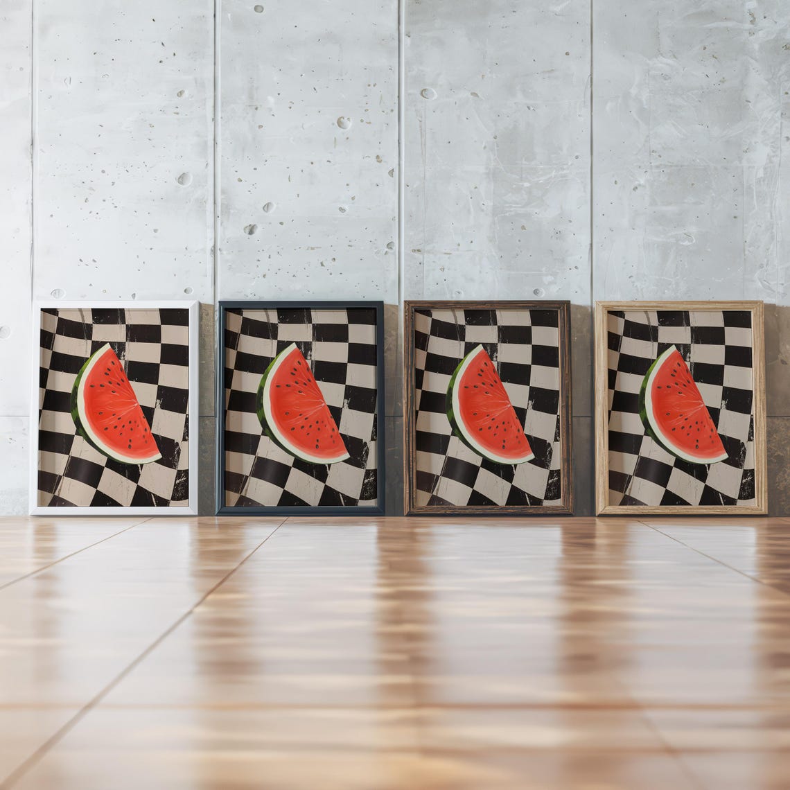 Retro Watermelon Slice Checkerboard Kitchen Summer Fruit Poster - Image 2