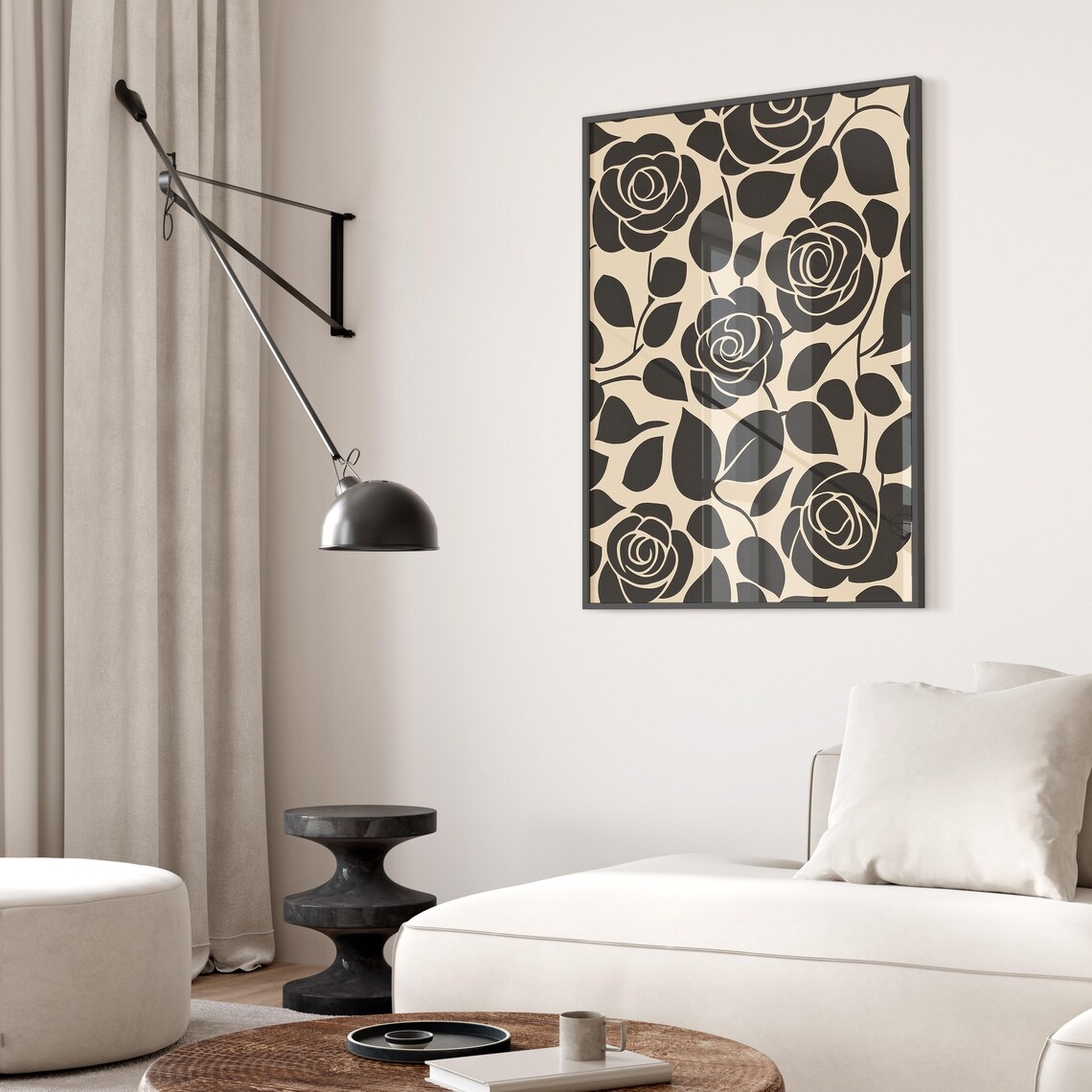 Mid Century Roses, Bold Black And White Floral Pattern - Image 2