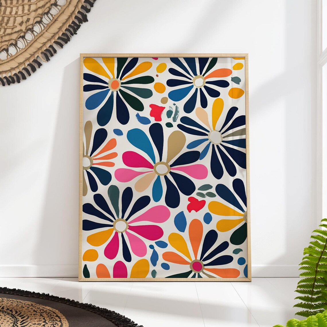 Mid Century Daisies, Bold Floral Pattern Art Print