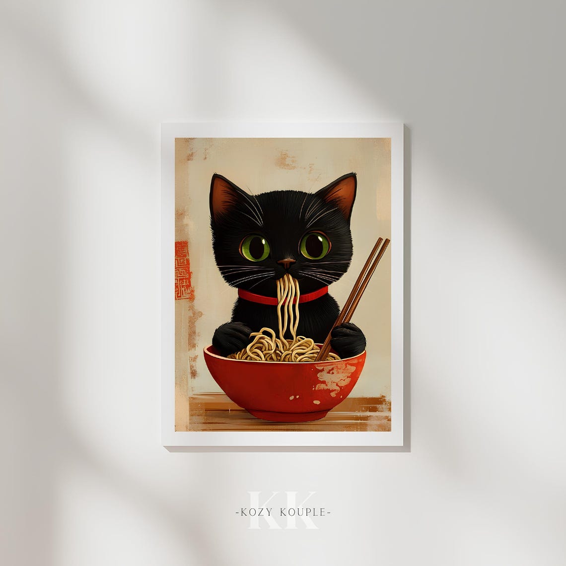 Cat Eating Ramen Black Cat Noodle Poster Japanese Inspired Wall Art Cute Kitchen Decor Unique Cat Lover Gift - Image 2