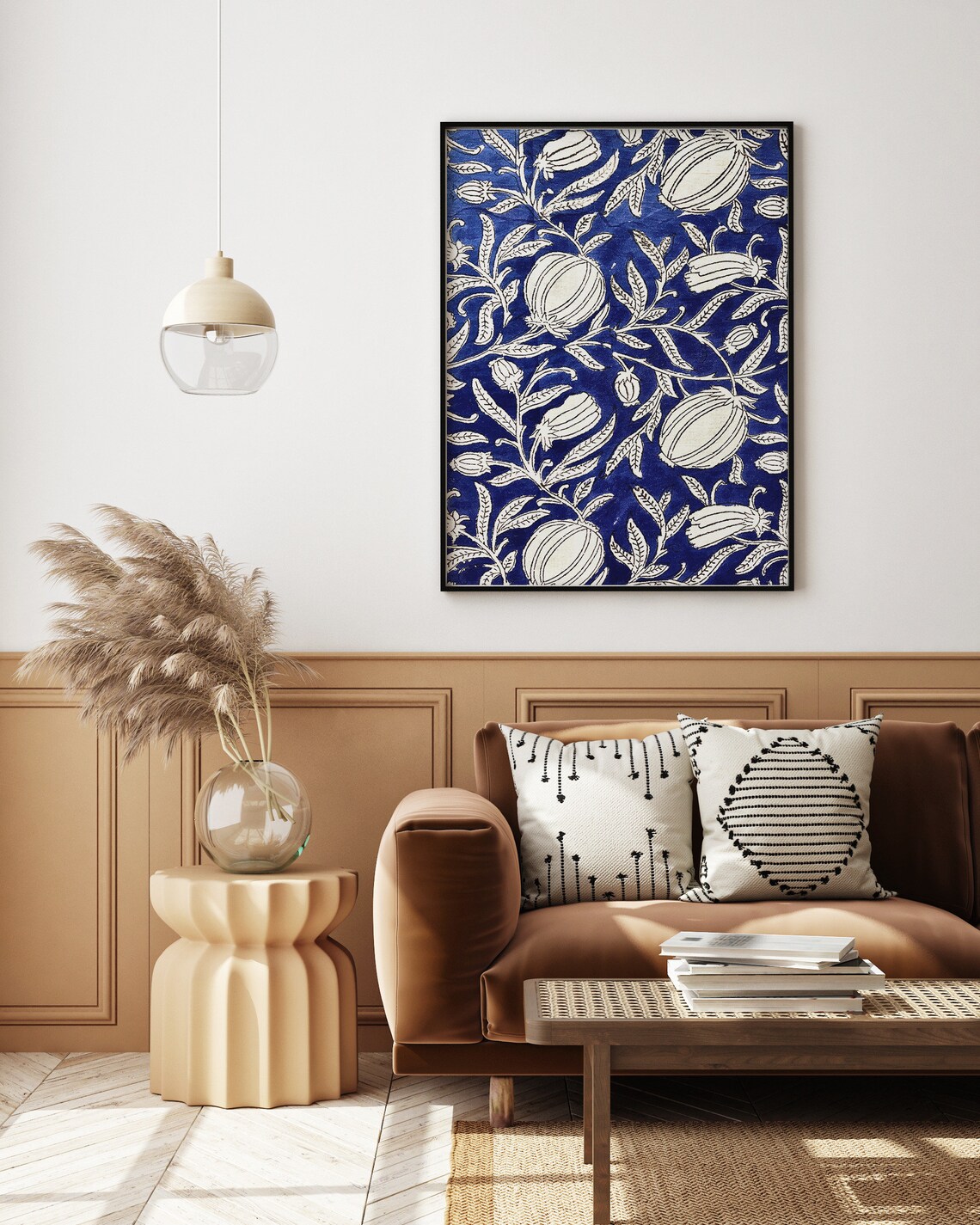 Indigo Blue Indian Pomegranate Block-Printed Jaipur Floral Poster - Image 3
