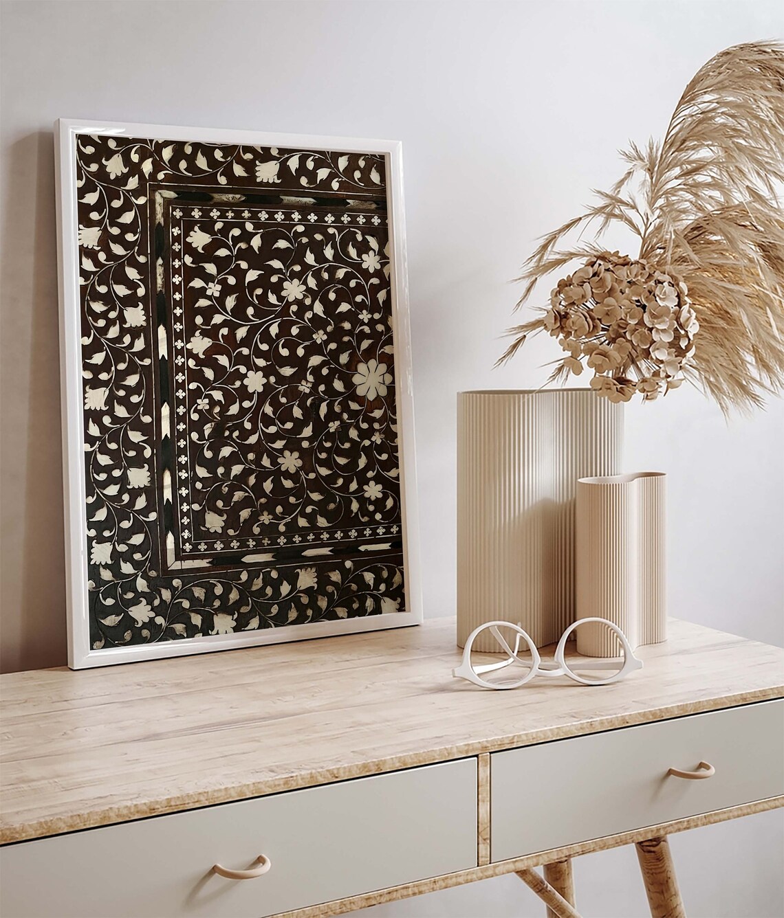 Vintage Islamic Inlay Work Floral Art Print - Image 3