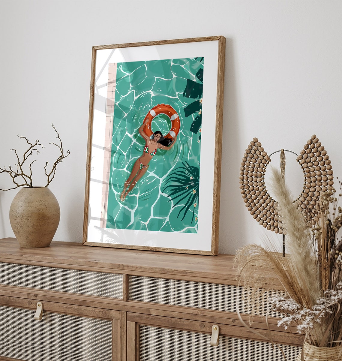 Woman Floating Pool Life Ring Aerial Summer Pool Party Poster - Image 2