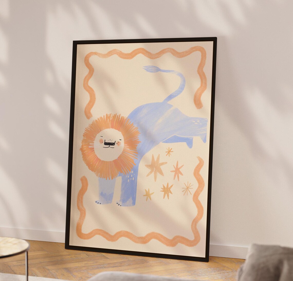 Whimsical Lion Nursery Art Print, Playful Kids Decor