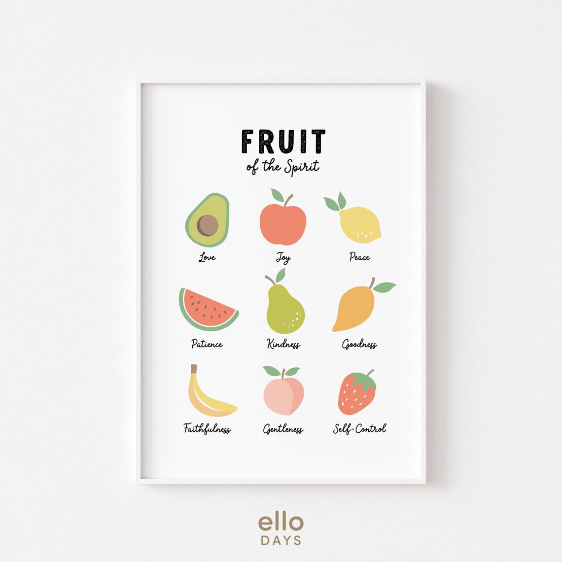 Fruit Of The Spirit Nine Illustrated Fruits Christian Kids Poster - Image 3