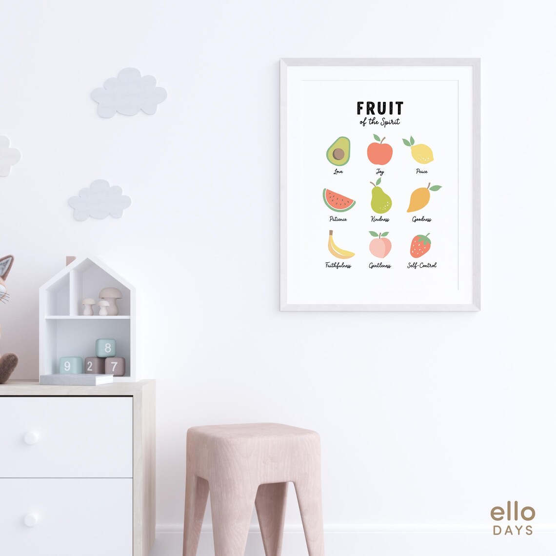 Fruit Of The Spirit Nine Illustrated Fruits Christian Kids Poster - Image 2