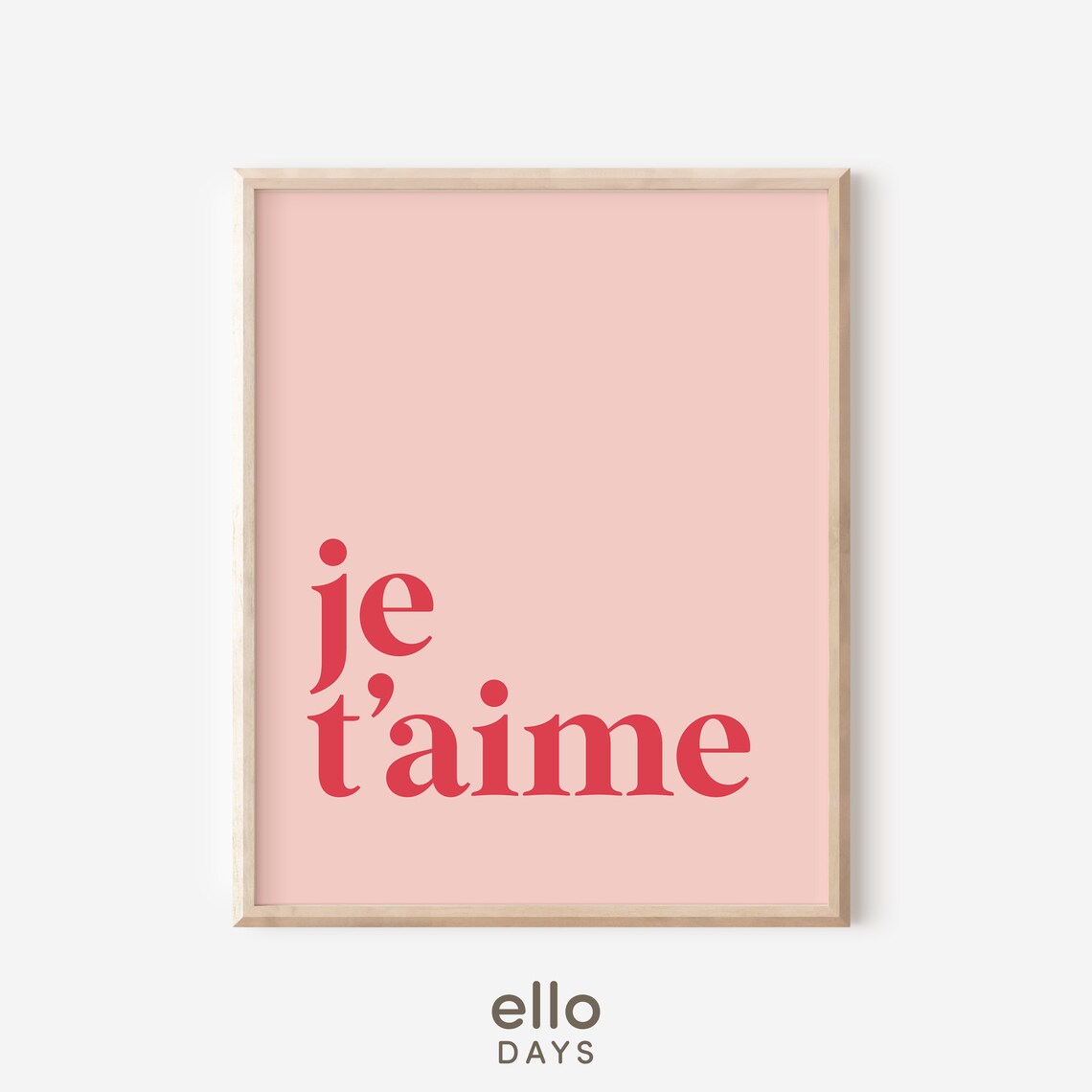 Je Taime Blush Pink French Typography Romantic Bedroom Wall Art - Image 4