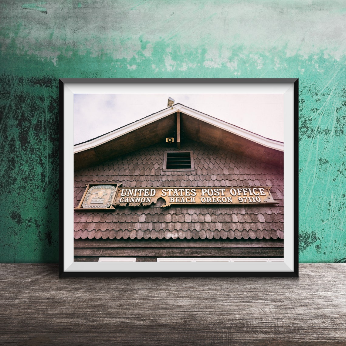 Cannon Beach Oregon Rustic Wooden Post Office Gable Sign Poster