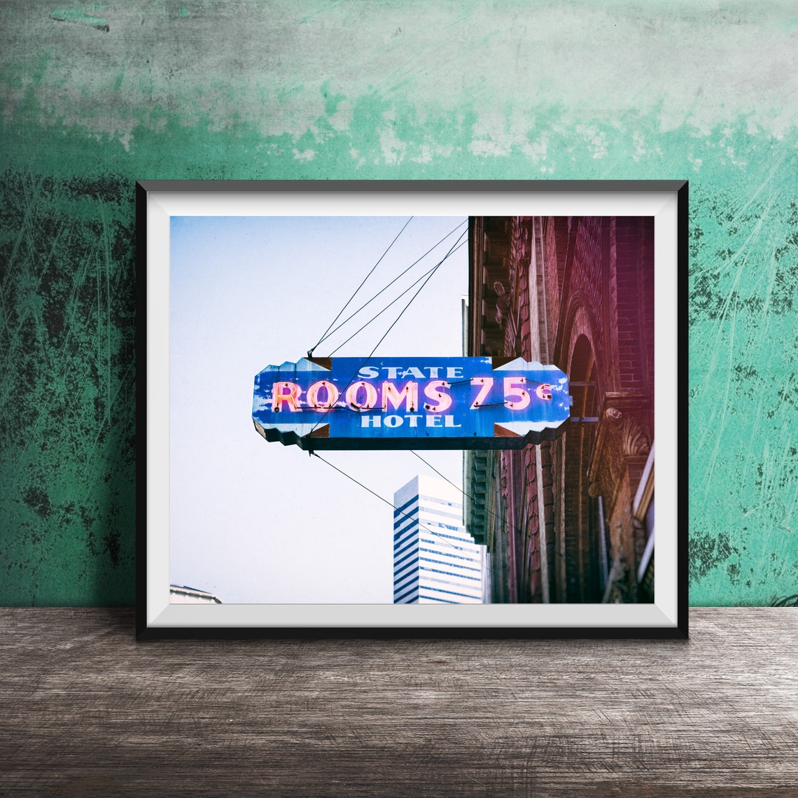 State Hotel Rooms 75 Cents Vintage Neon Roadside Sign Poster