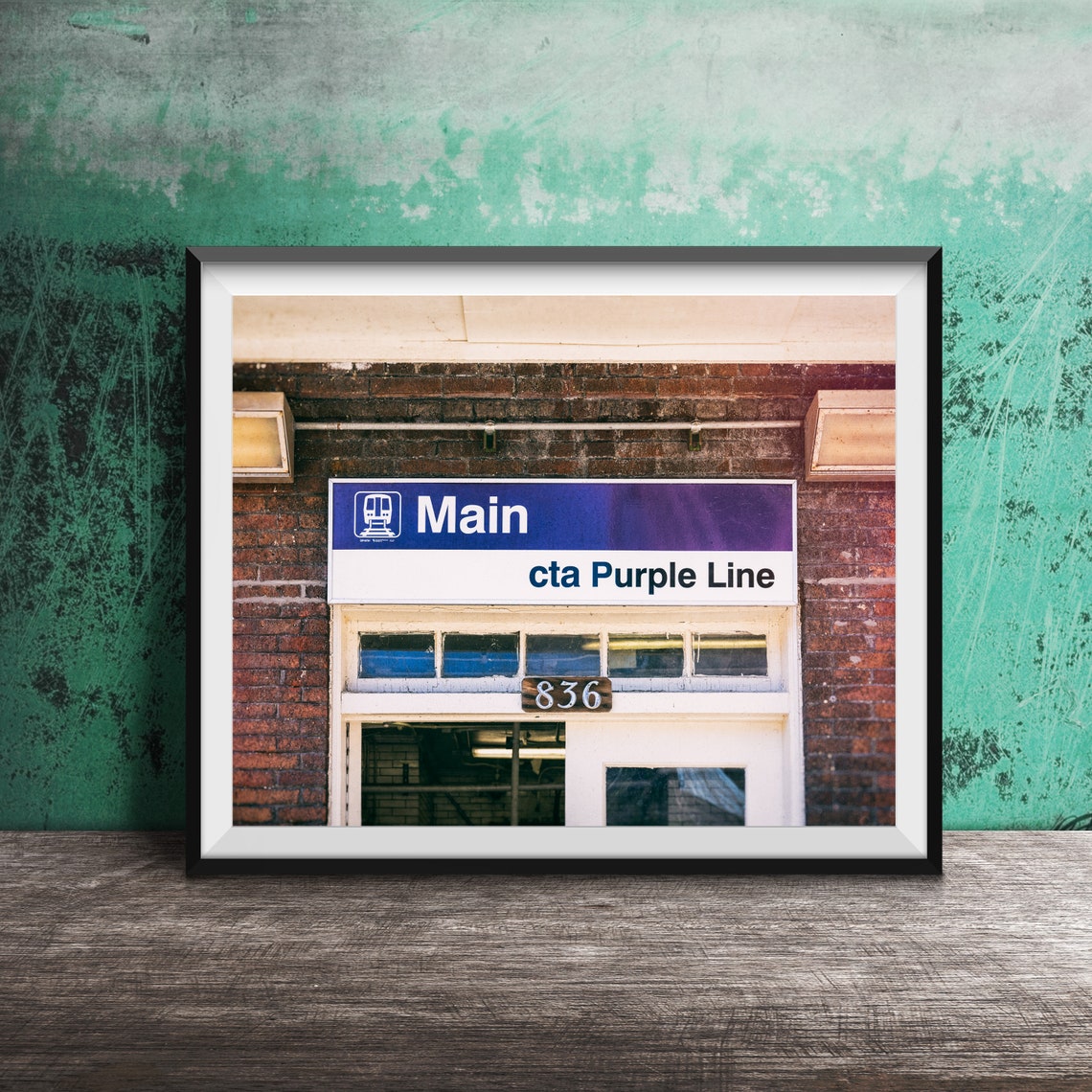 Main CTA Purple Line Evanston Train Station Sign Photography Poster