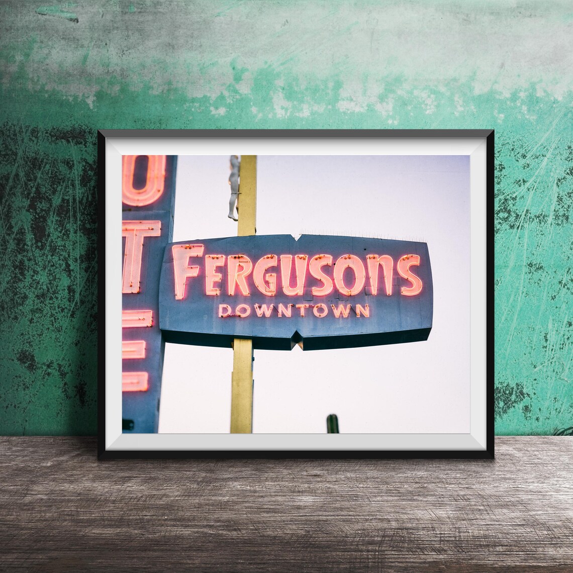 Fergusons Downtown Motel Vintage Neon Sign Night Photography Poster