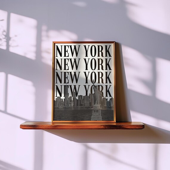 Black And White New York City Skyline Bold Typography Travel Poster