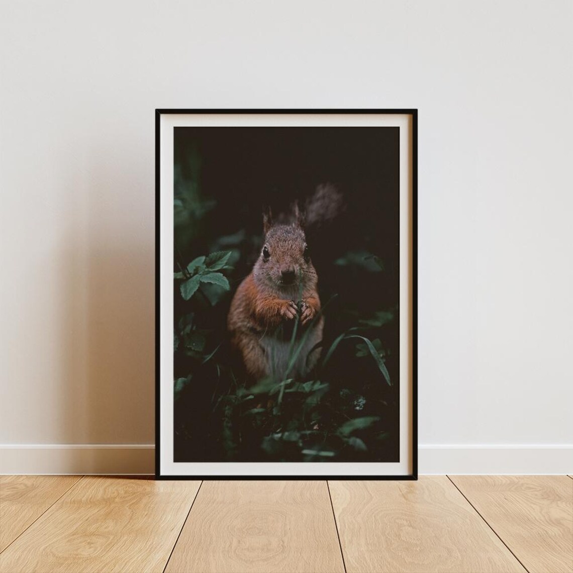 Red Squirrel and Oak Acorn Dark Forest Pair Photo Set Poster - Image 3