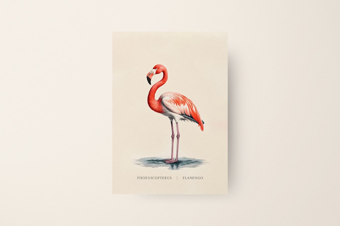 Phoenicopterus Pink Flamingo Vintage Botanical Bird Art Poster