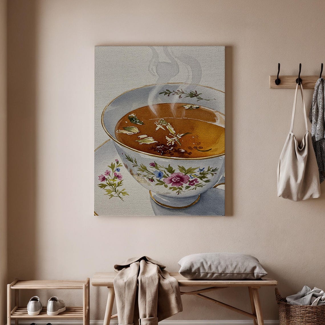 Vintage Floral Teacup Herbal Tea Classic Kitchen Art Wall Poster