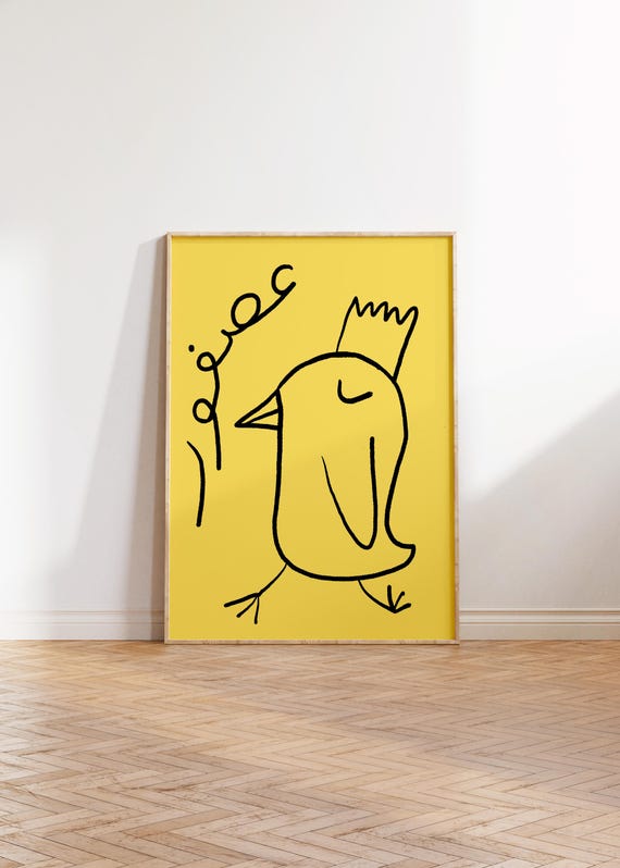 Bird Playful Art Poster Asfoor Illustration Nursery Playroom Kids Gallery Wall Home Decor Modern Print Digital