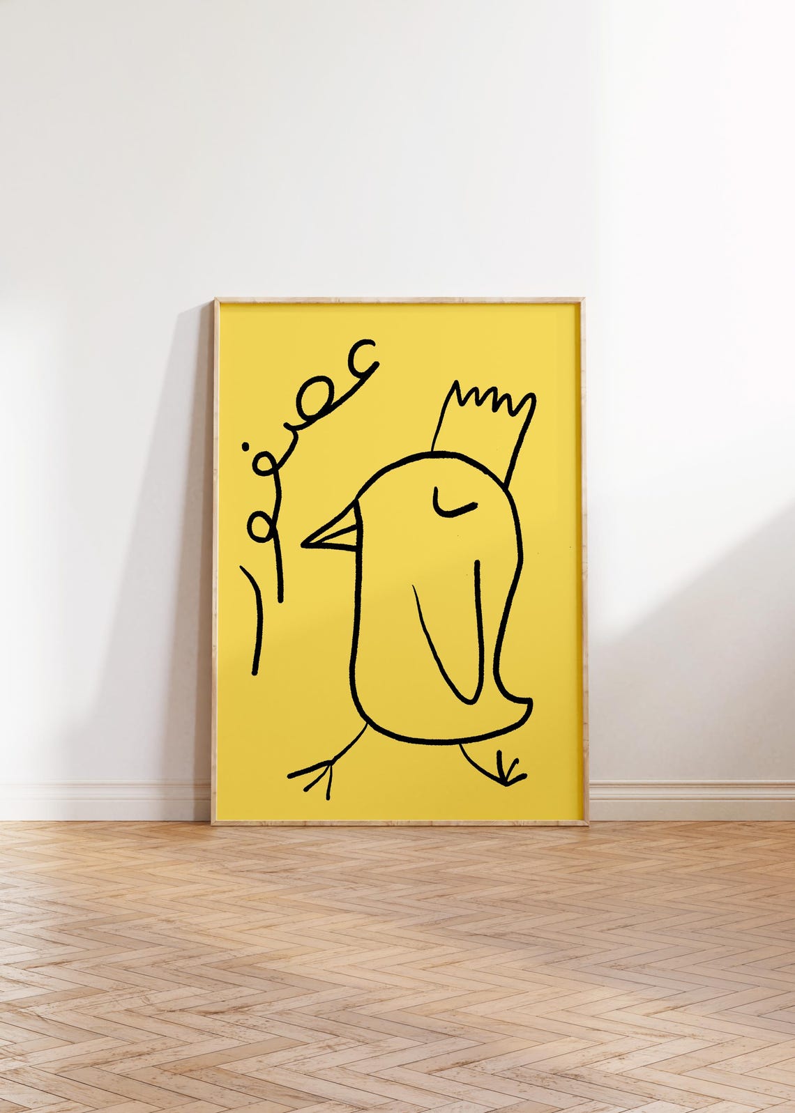 Asfoor Bird Sunny Yellow Playful Nursery Kids Line Drawing Poster