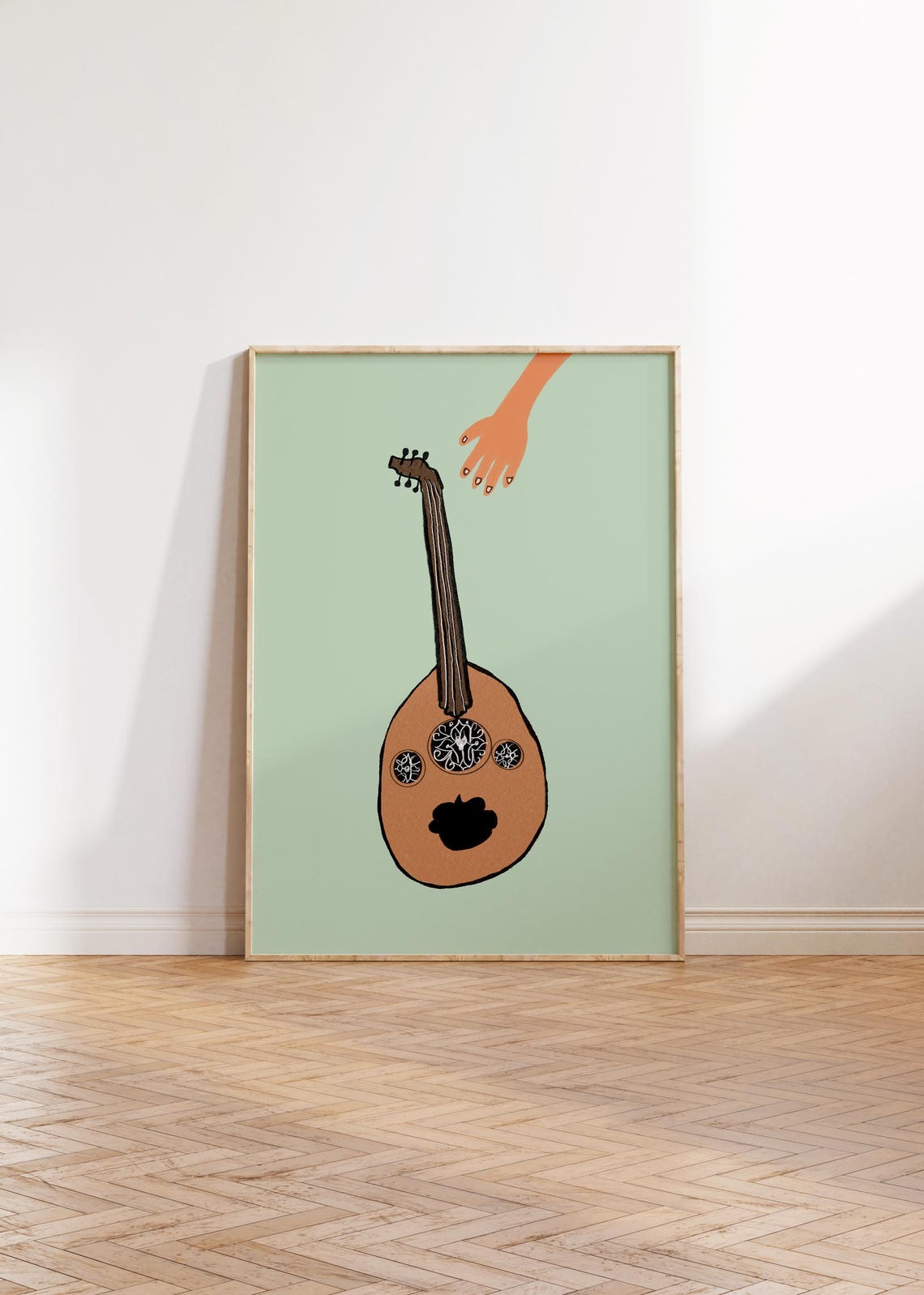 Oud Instrument Hand Drawn Illustration Minimal Mint Green Poster