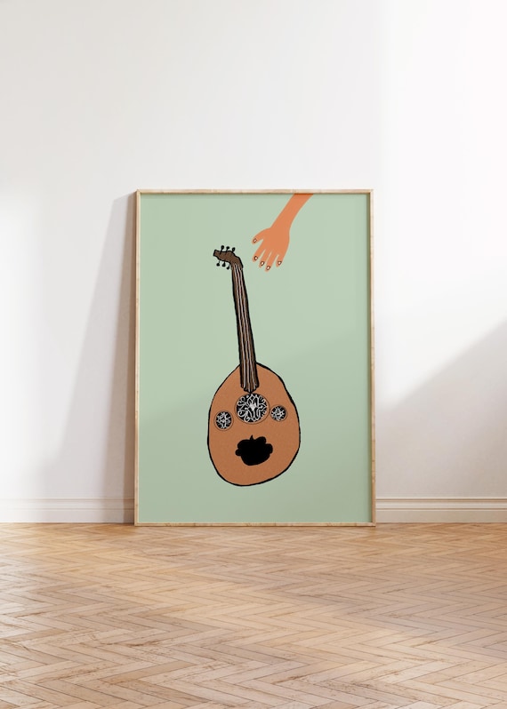 Oud Illustration Print Retro Gallery Wall Art Music Instrument Modern Digital Download