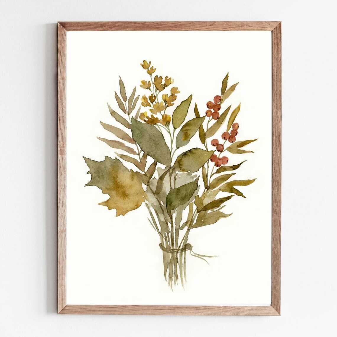 Fall Flowers Bouquet Watercolor Art Print, Rustic