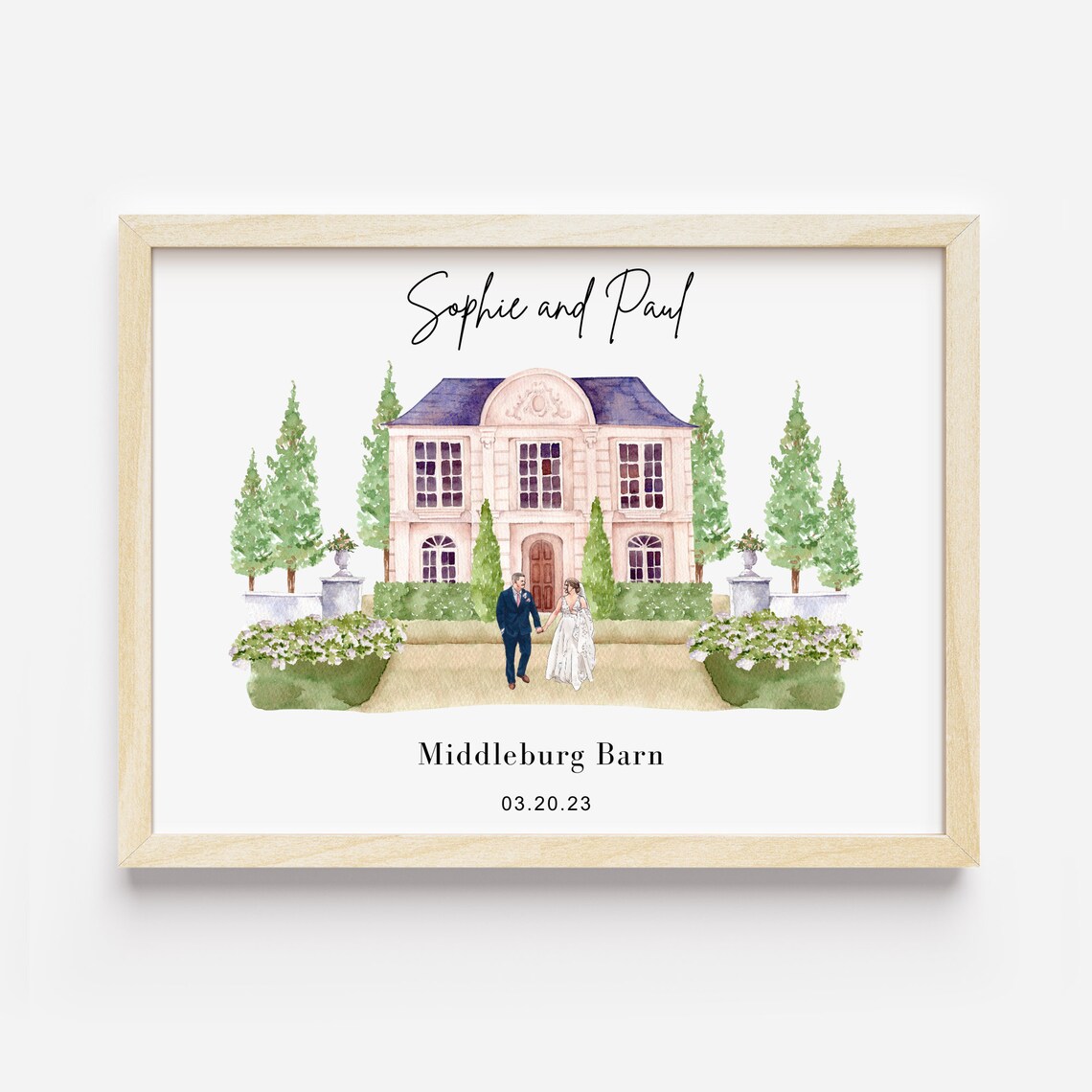 Wedding Venue Watercolor Art Print, Custom Portrait
