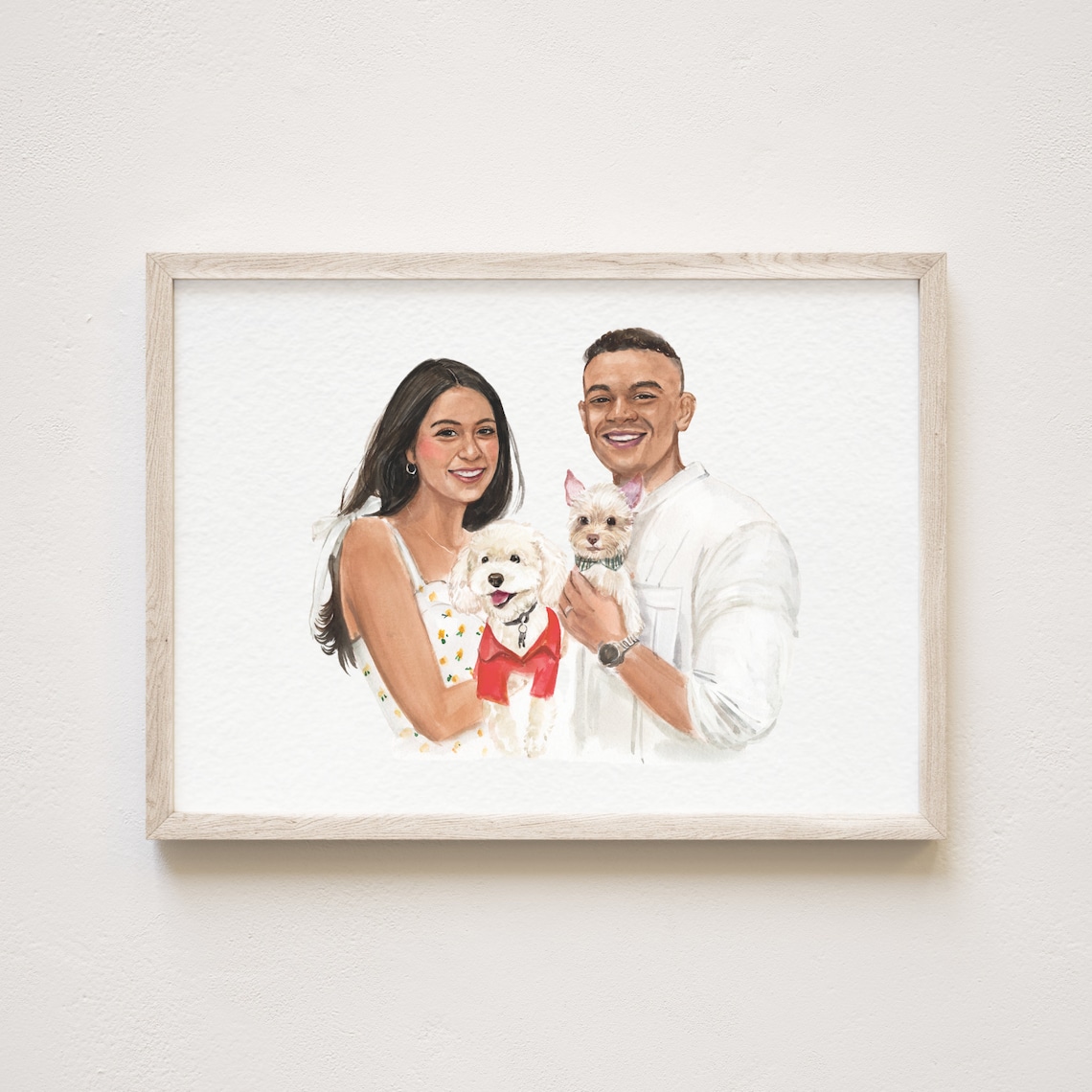 Personalized Couple Portrait With Pet, Watercolor Art Print - Image 2
