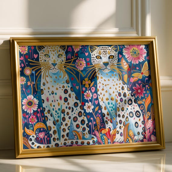 Colorful Leopard Art Print, Whimsical Snow Leopards