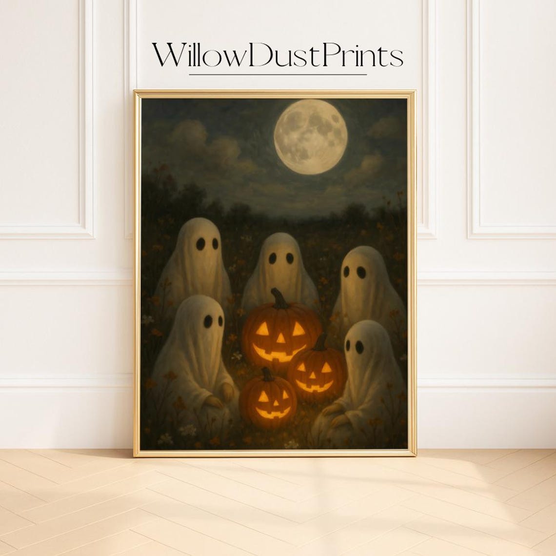 Halloween Wall Art Spooky Pumpkin Cozy Fall Decor Vintage Haunted Night Illustration Rustic Autumn Print