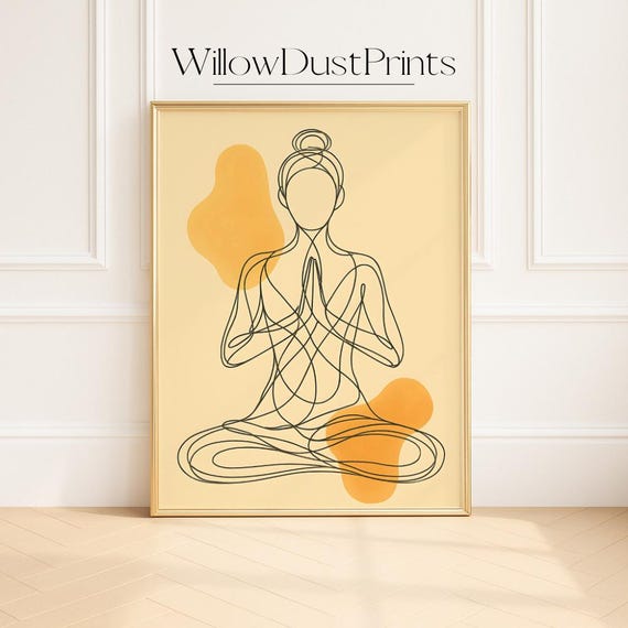 Minimalist Yoga Pose Wall Art Elegant Modern Line Drawing With Warm Abstract Accents For Mindful Calm Zen Inspired Home Dcor Poster Gift