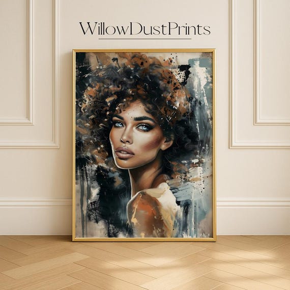 Bold Woman Portrait Wall Art Abstract Female Face Painting In Neutral Boho Tones For Modern Bedroom Living Room