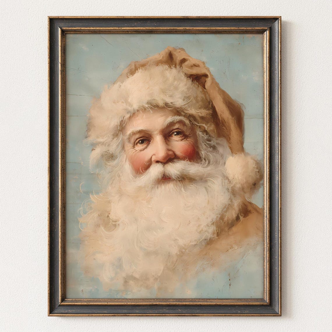 Vintage Santa Claus Portrait Painting on Powder Blue Poster Art