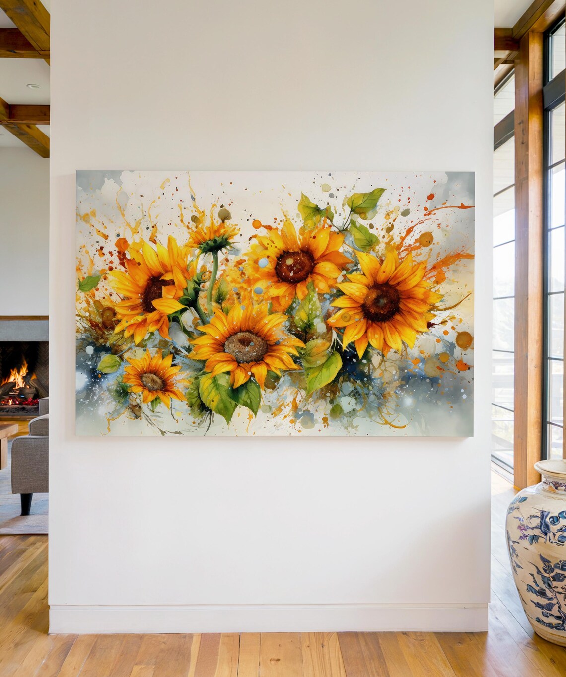 Watercolor Sunflowers Art Print, Rustic Country Decor