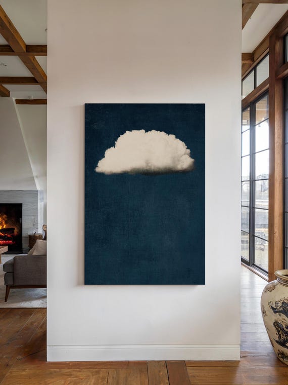 Cloud Wall Art Print Minimalist Sky Decor Moody Blue Wall Art Cloud Painting Abstract Art Prints Vintage Living Room Decor
