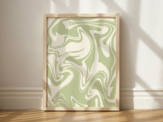 Sage Green Marble Swirl Poster Abstract Minimalist Wall Decor