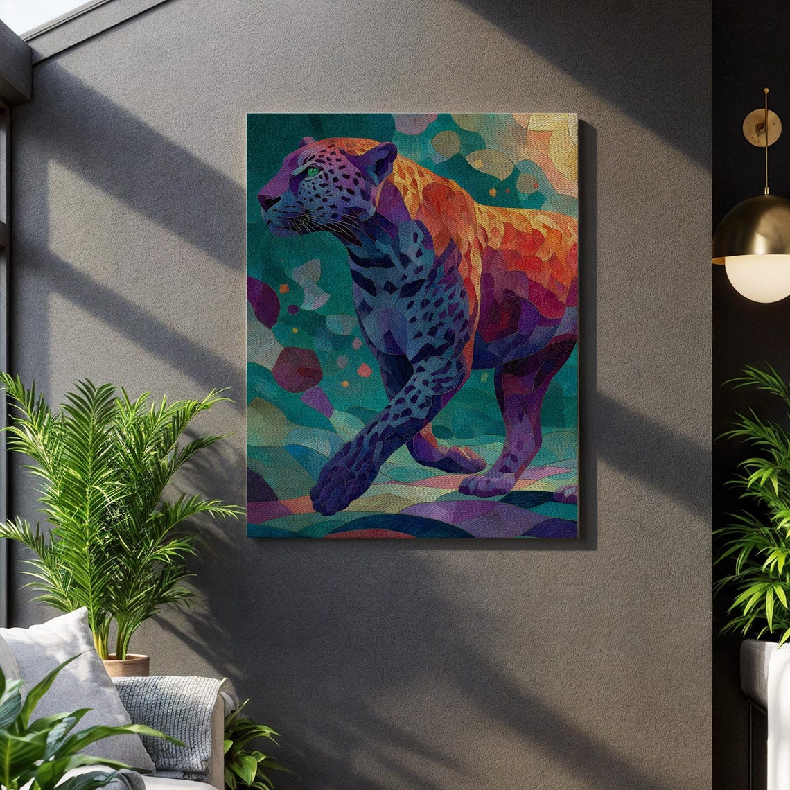 Colorful Geometric Leopard Big Cat Mosaic Style Wildlife Art Poster
