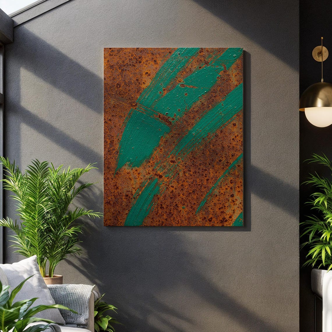 Bold Green Brush Stroke Rustic Industrial Metal Texture Wall Art
