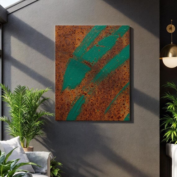 Bold Green Brush Stroke Rustic Industrial Metal Texture Wall Art