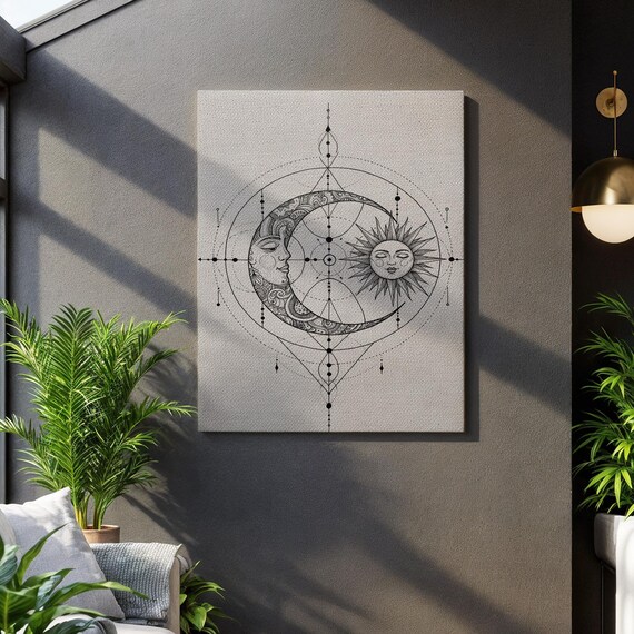Cosmic Sun Symbol Geometric Celestial Motif Framed Spiritual Display Divine Balance Offering Zen Home Essence Starry Night Scene