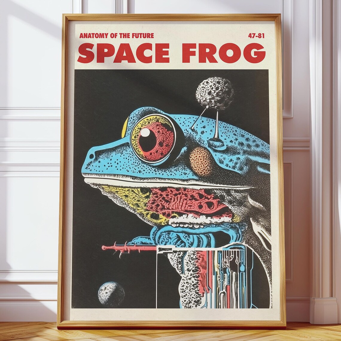 Retro Futuristic Frog Anatomy Art Print, Surrealist