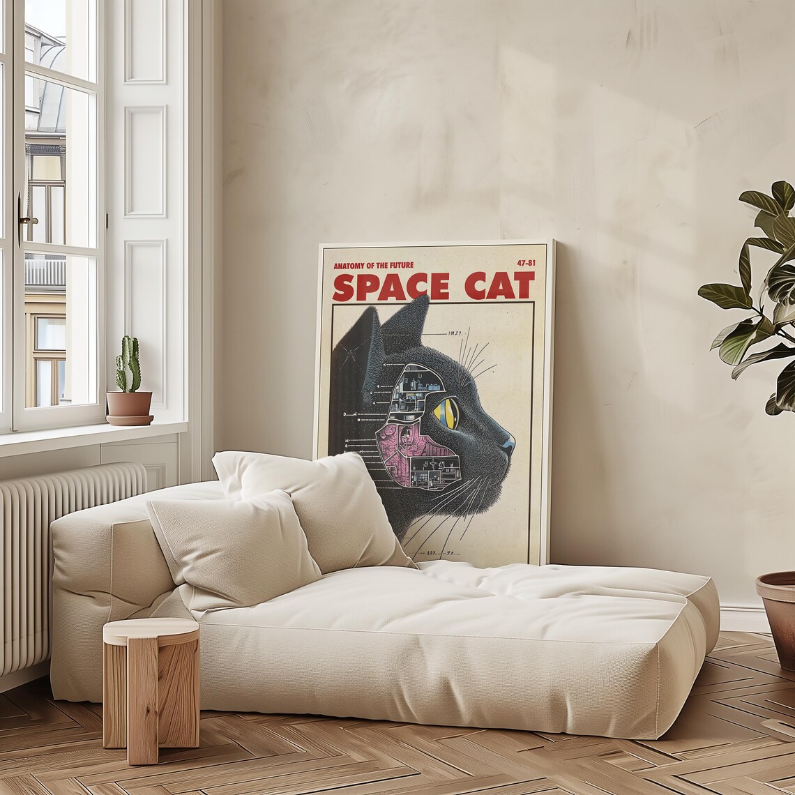Retro Futuristic Space Cat Poster, Vintage Anatomy Art - Image 3