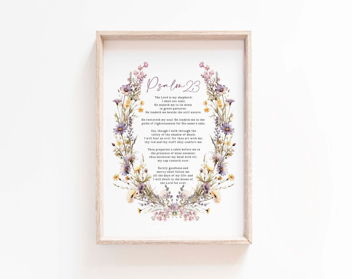 Psalm 23 The Lord Is My Shepherd Watercolor Art Print, Nursery