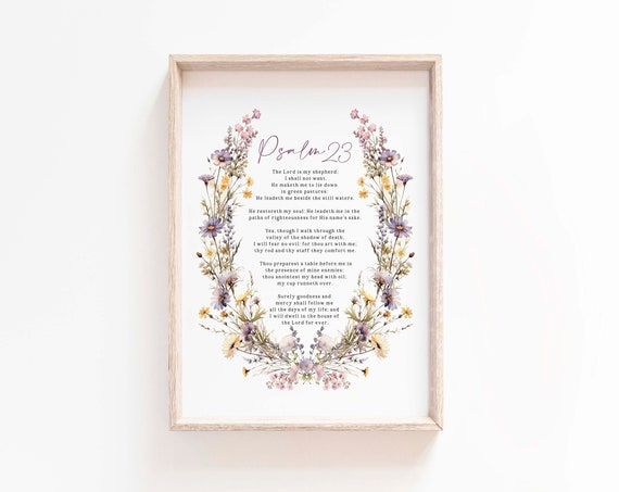 Psalm 23 The Lord Is My Shepherd Watercolor Art Print, Nursery