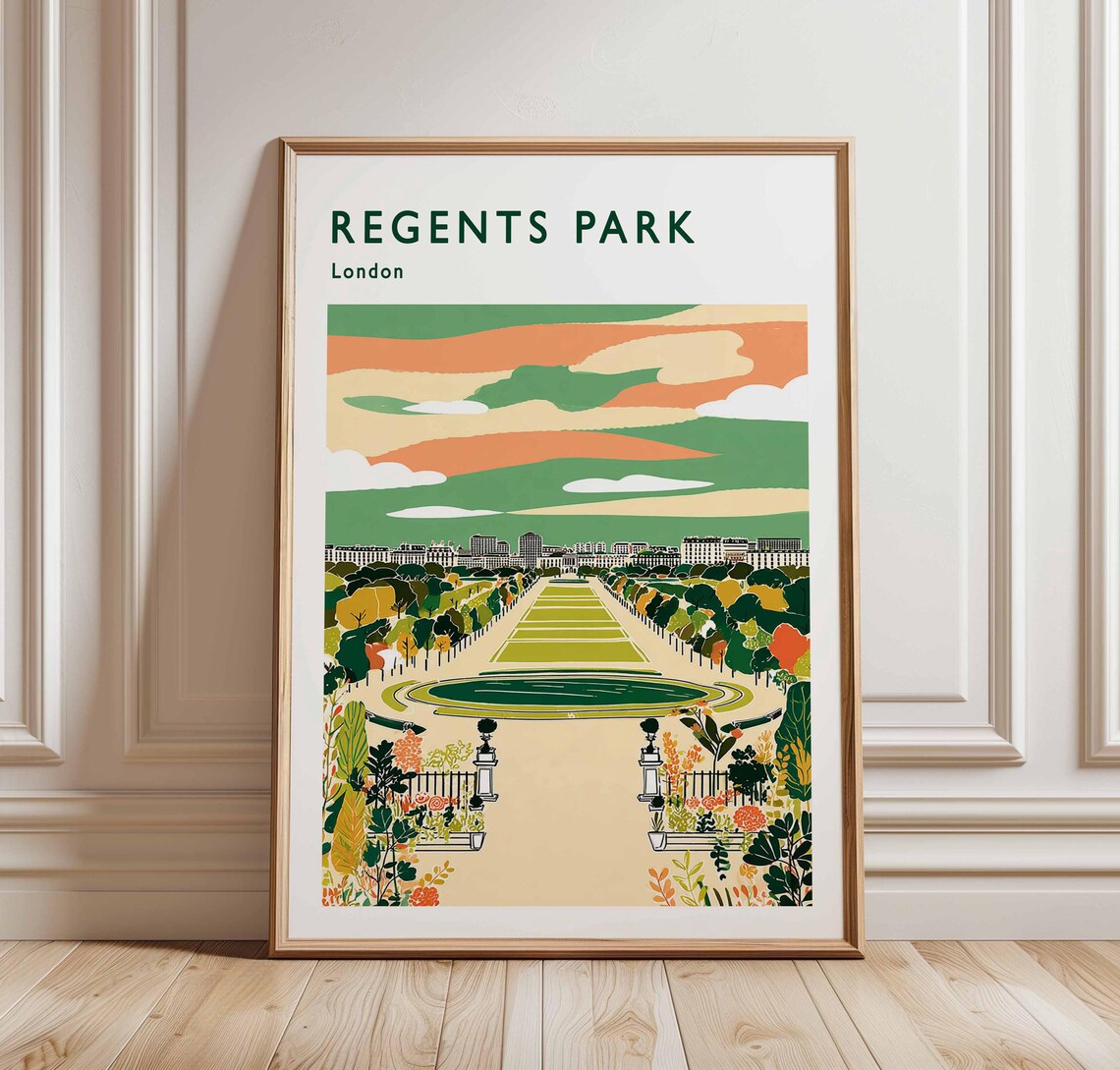 Regents Park London Aerial Garden Illustration Colorful Park Poster